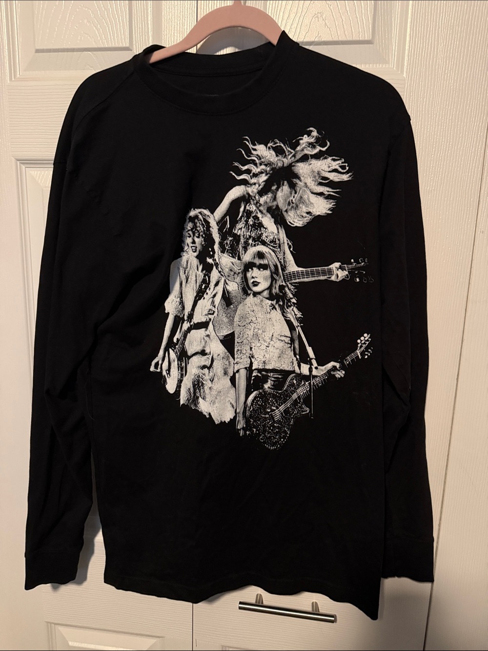 Taylor Swift Black Long-Sleeve Graphic Tee with White Band Artwork